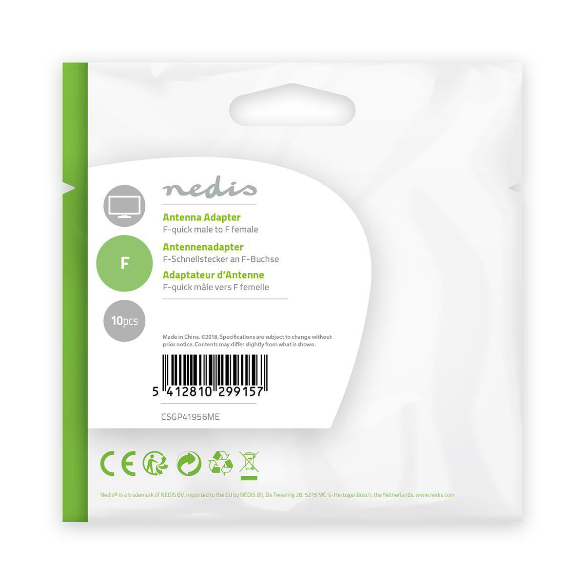 Satellite and Antenna Adapter | F Quick Male - Female 10 Units Metal tv