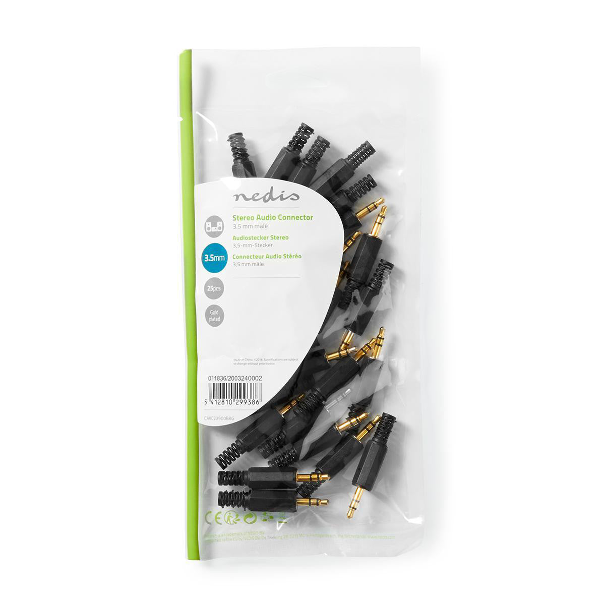 Stereo Jack Connector | 3.5mm Male Gold Plated 25 Pieces Black