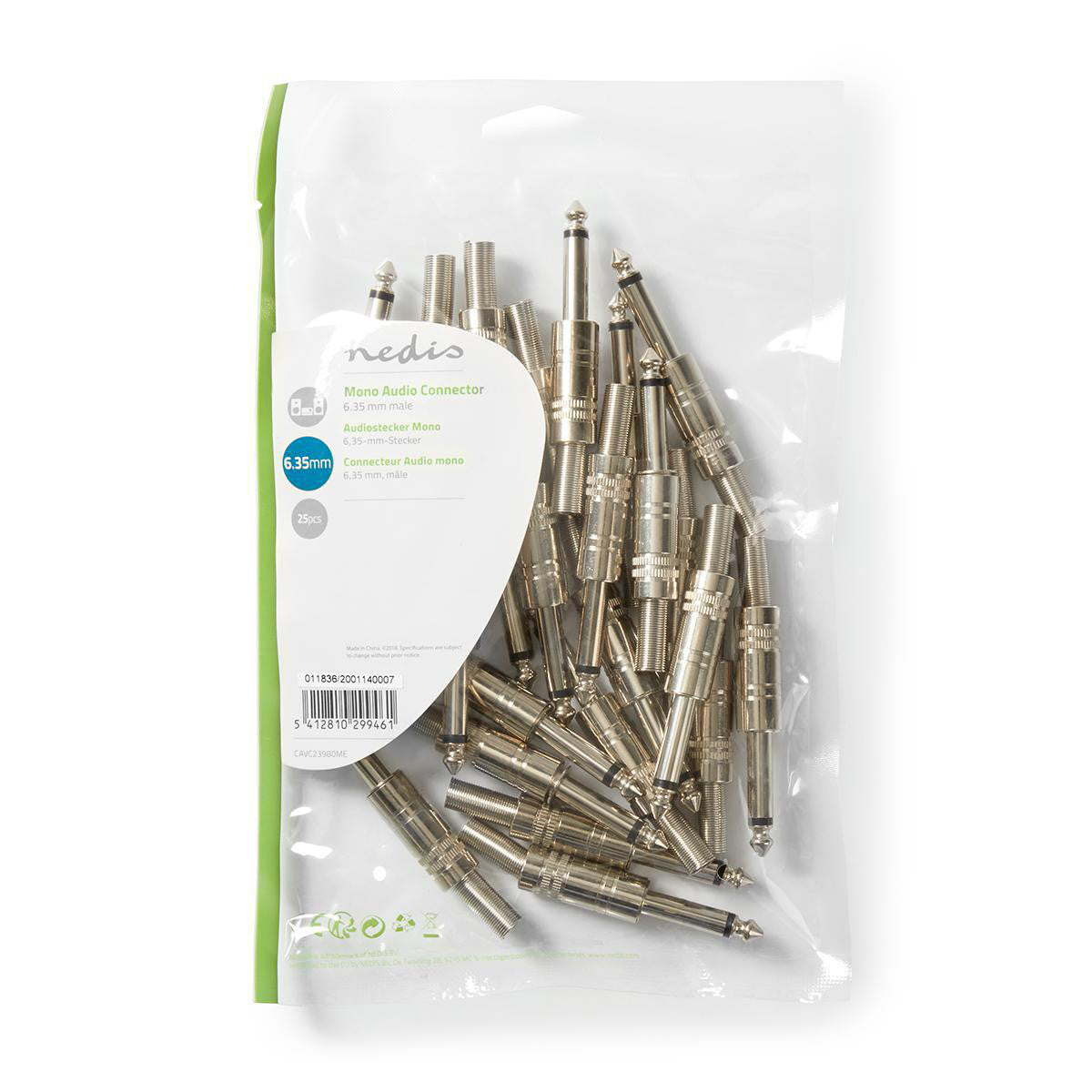 Conector mono jack | Macho de 6,35 mm, 25 peças, metal