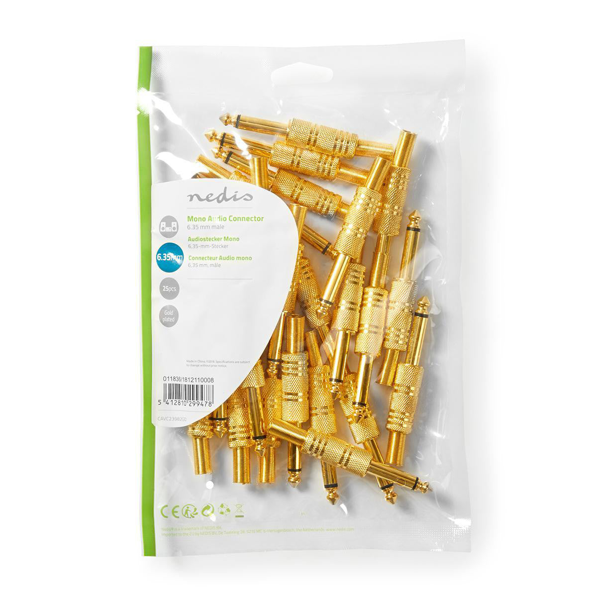 Mono Jack Connector | 6.35mm Male 25 Pieces Gold Plated
