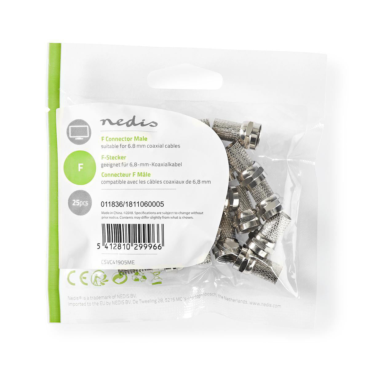 F Connector | Male for 6.8mm Coaxial Cables 25 Pieces Metal