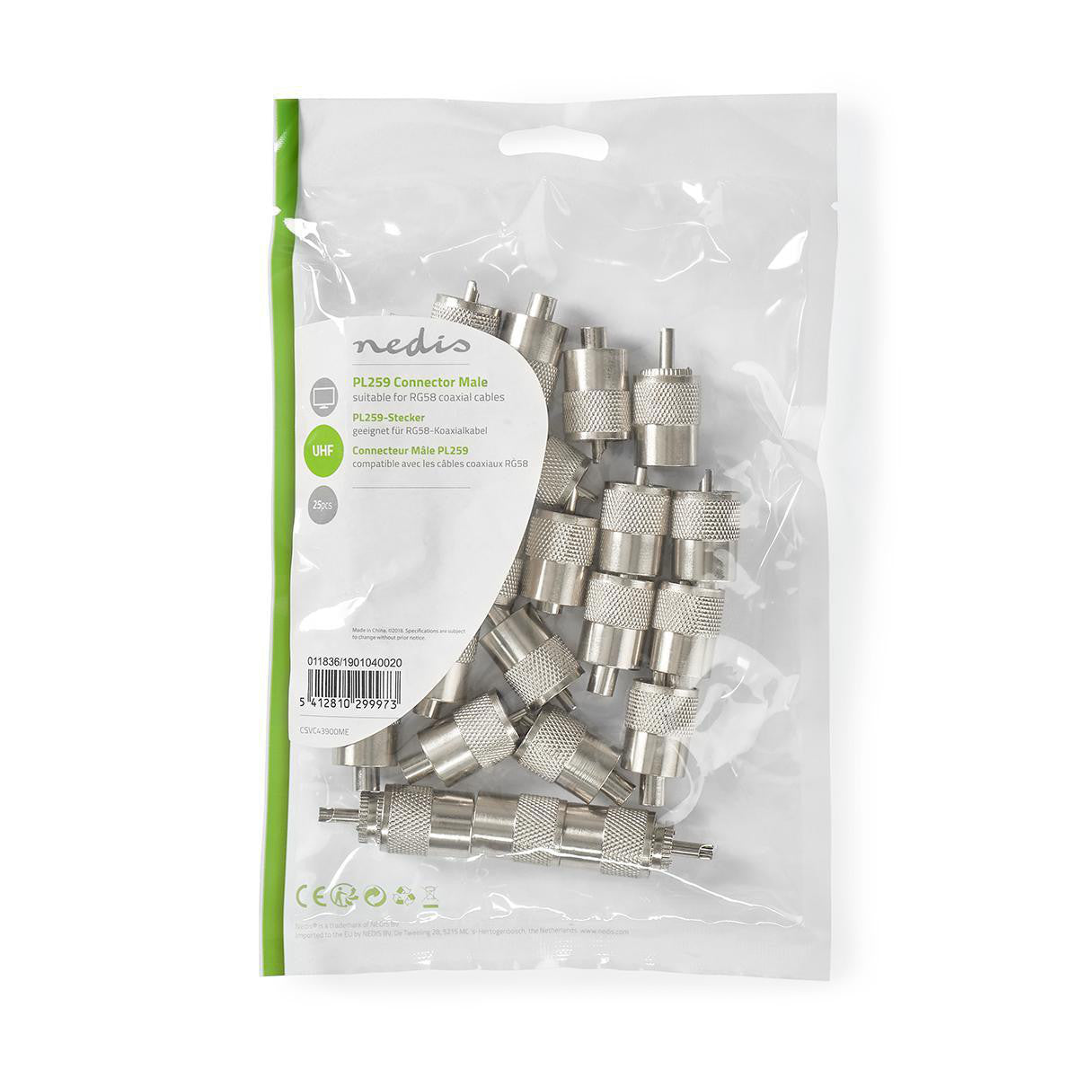 PL259 Connector | Male for RG58 Coaxial Cables, 25 Pieces, Metal