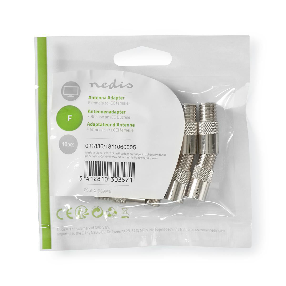 Satellite and Antenna Adapter | F Female - IEC (Coaxial) 10 Units Metallic tv