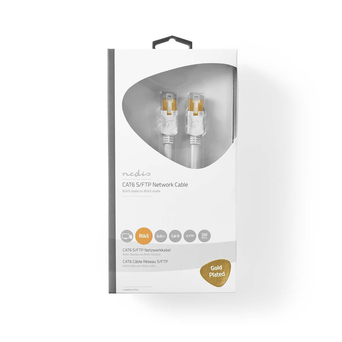 Cabo Cat6 | RJ45 (8P8C) Macho S/FTP 5,00 m Redondo PVC LSZH Caixa Janela Branca