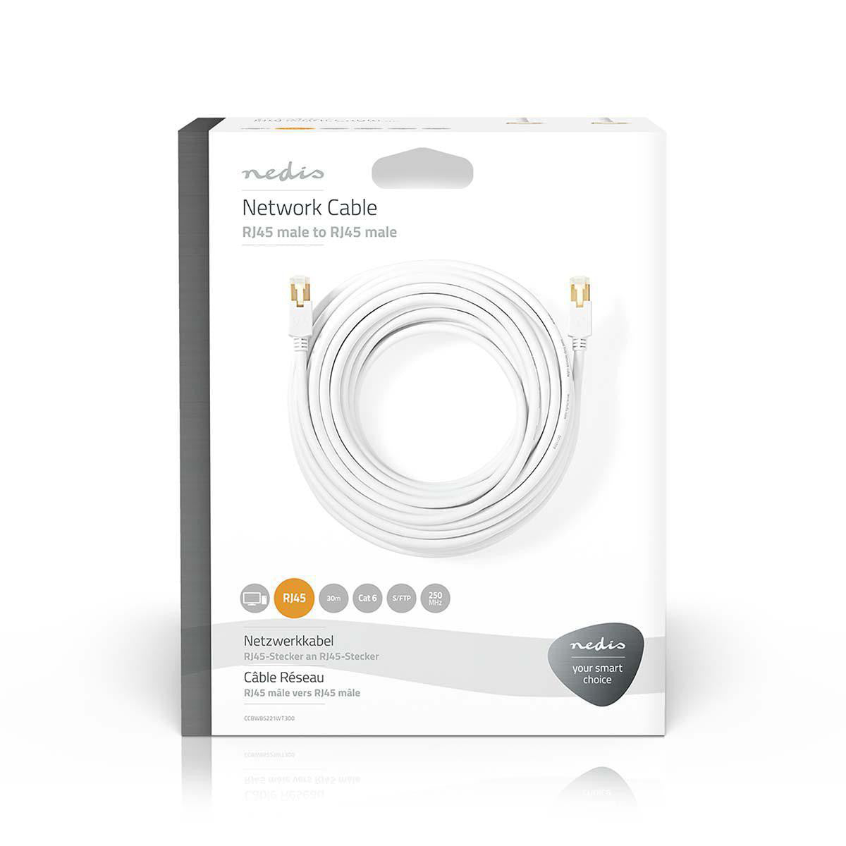 Cable de Red S/ftp Cat6 | Conector Rj45 (8p8c) Macho - 0,30 m Blanco Cables