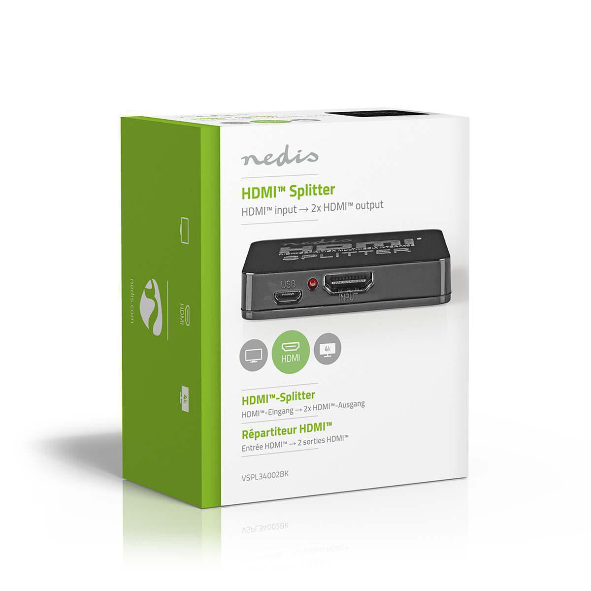 Divisor HDMI de 2 portas | Preto