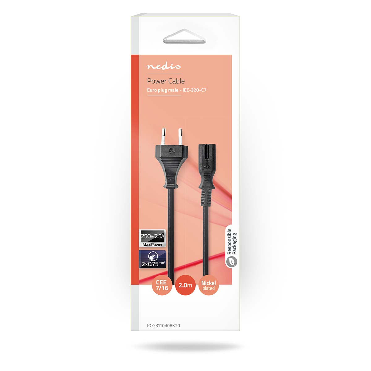 European Power Cable | Straight Male - Iec-320-c7 2.00 m Black