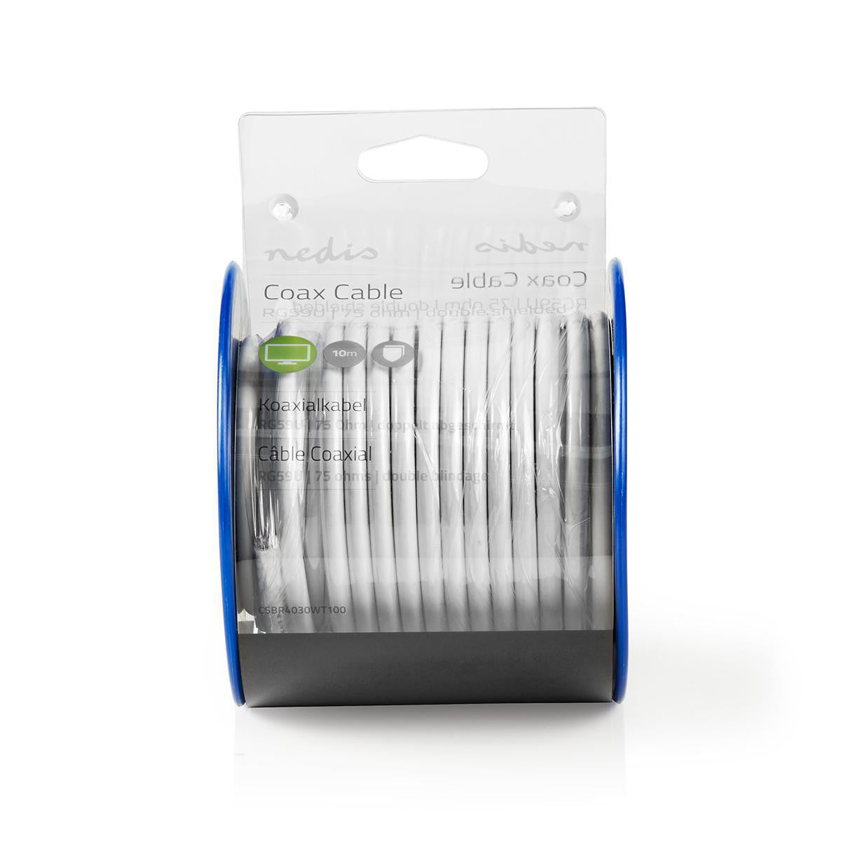 Cabo coaxial | Mini carretel RG59U de 10,0 m com cabos brancos
