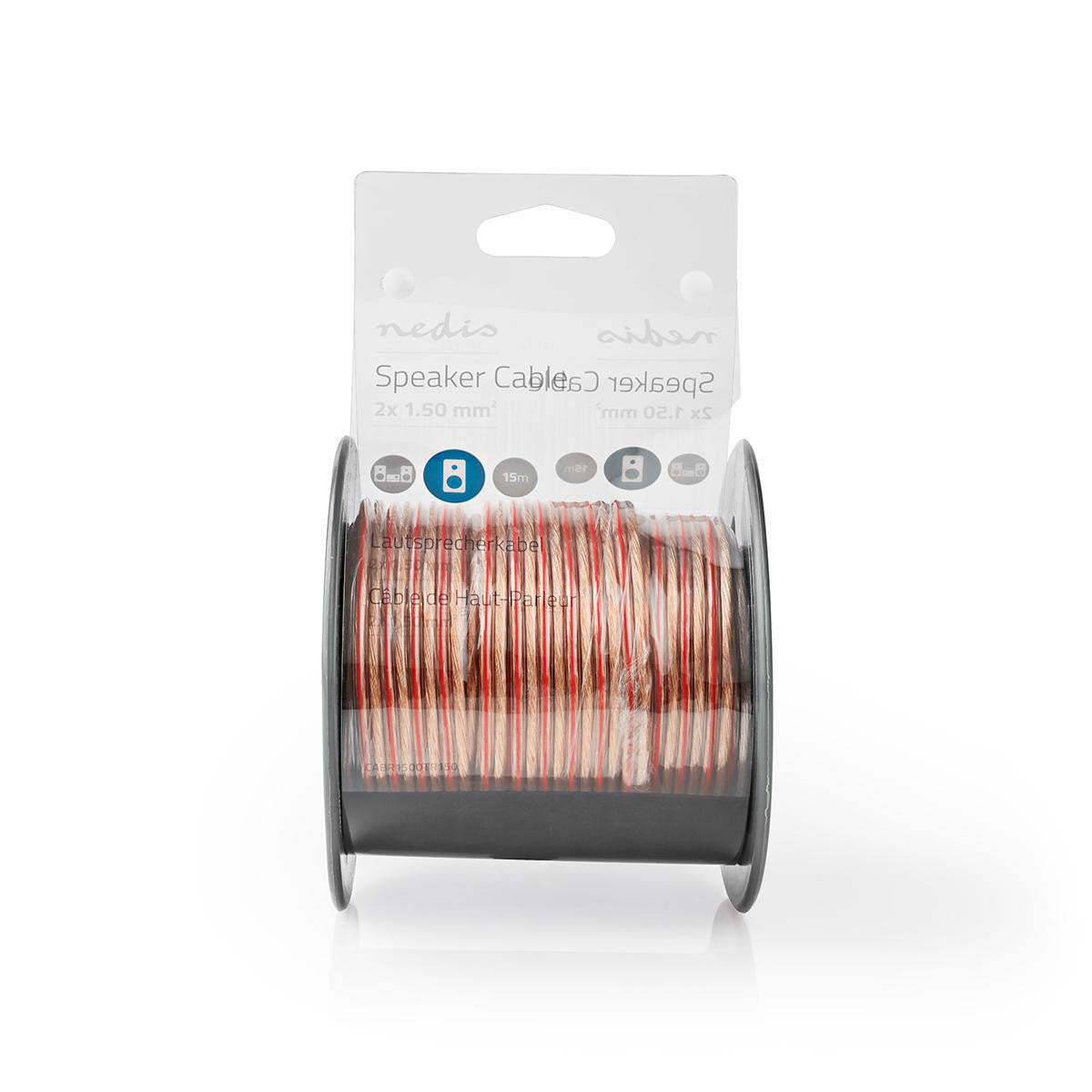 Speaker Cable | 2 x 1.50 mm² Copper 15.0 m Round Transparent PVC