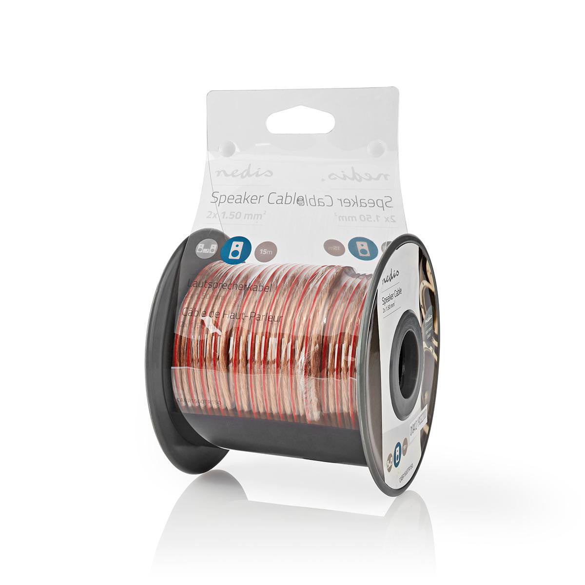 Speaker Cable | 2 x 1.50 mm² Copper 15.0 m Round Transparent PVC