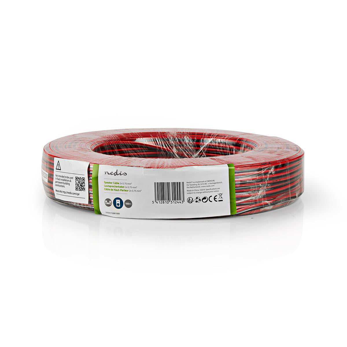 Cable de Altavoz | 2x 0.75 mm² CCA 100.0 m Redondo PVC Negro / Rojo