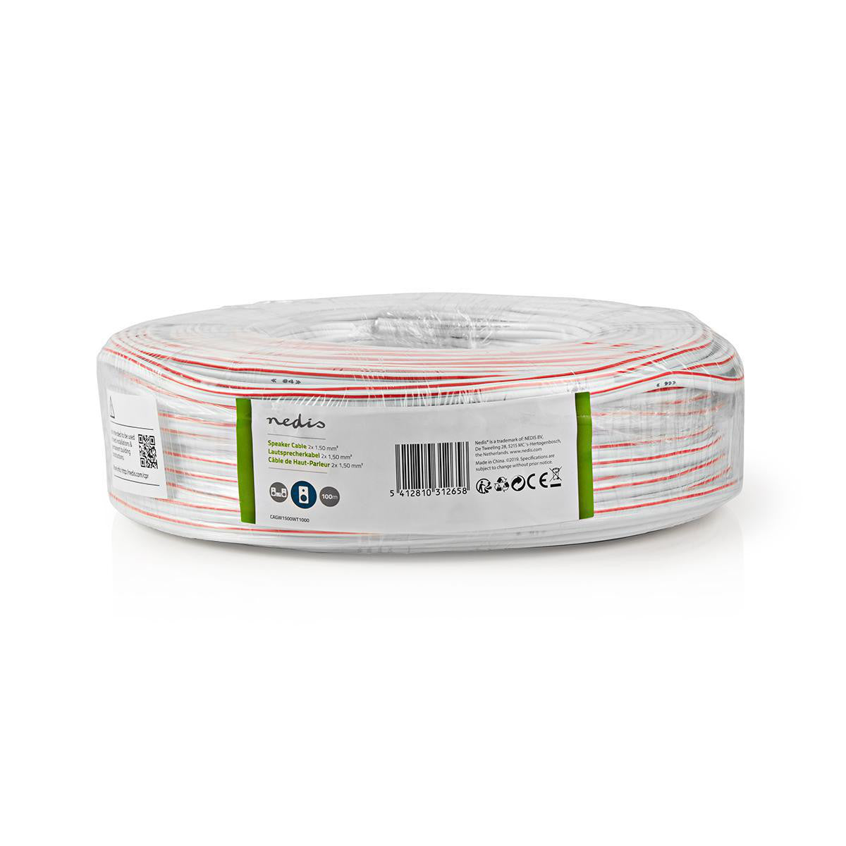 Cable de Altavoz | 2x 1.50 mm² CCA 100.0 m Redondo PVC Blanco