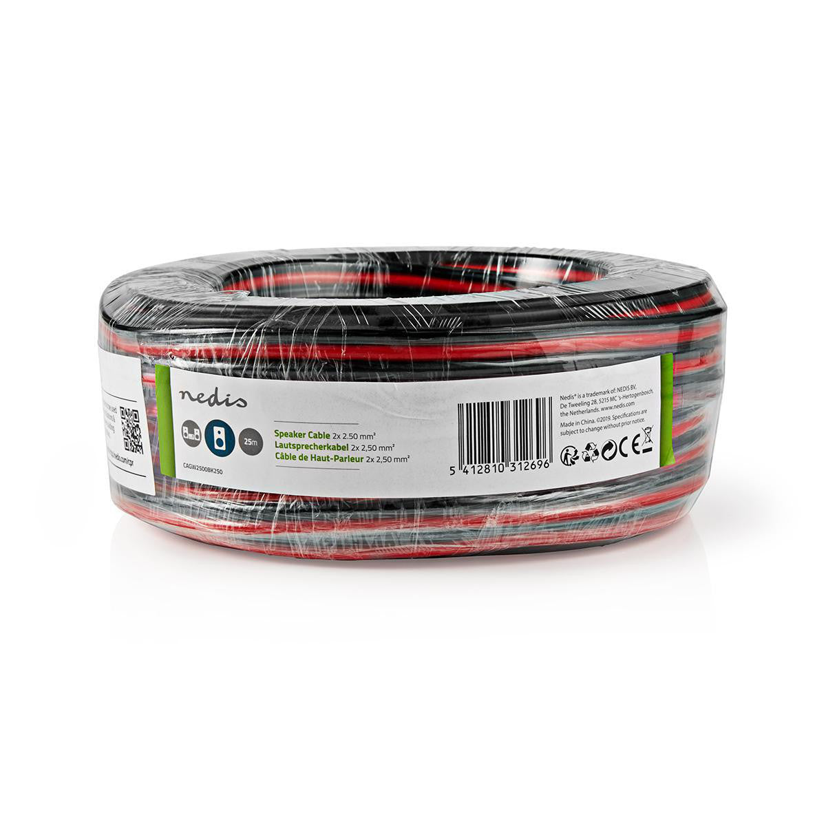 Speaker Cable | 2x 2.50 mm² CCA 25.0 m Round PVC Black/Red Cable Tie