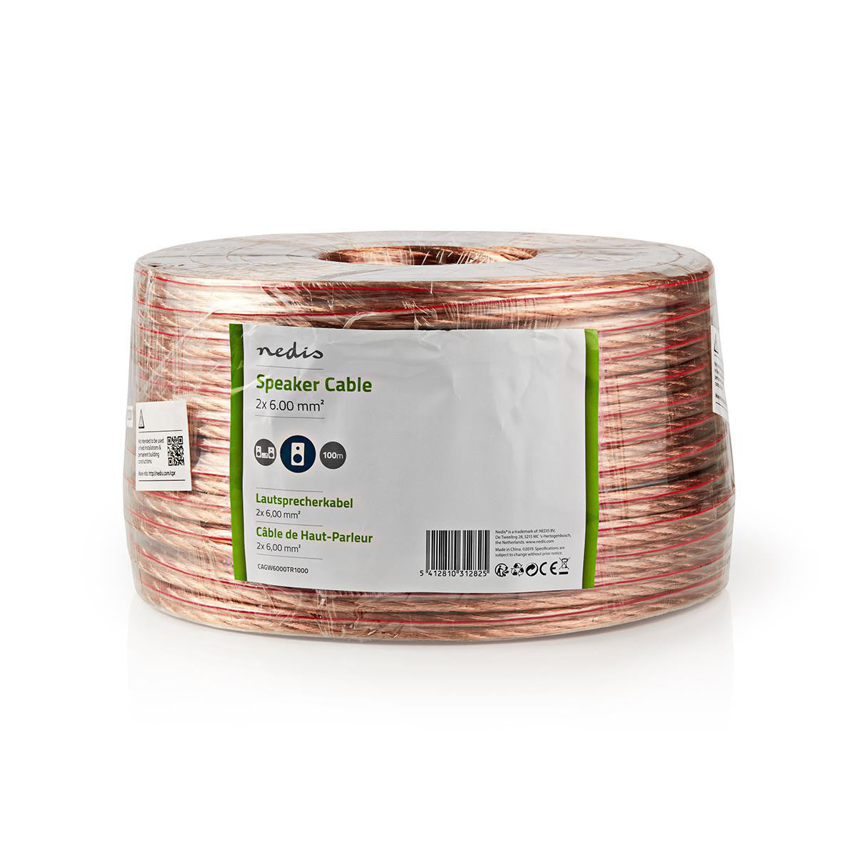 Cable de Altavoz | 2x 6.00 mm² CCA 100.0 m Redondo PVC Transparente