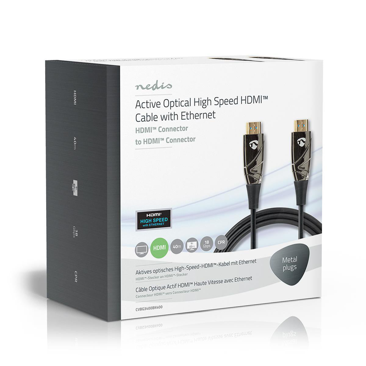 High Speed Active Optical HDMI Cable with Ethernet | 4K@60Hz Connector 18 Gbps 40.0 m Round PVC Black