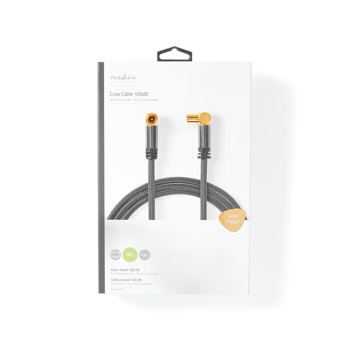 Coaxial Cable | IEC (Coaxial) Male Female Gold Plated 75 Ohm Shielded Quad 5.00 m Round