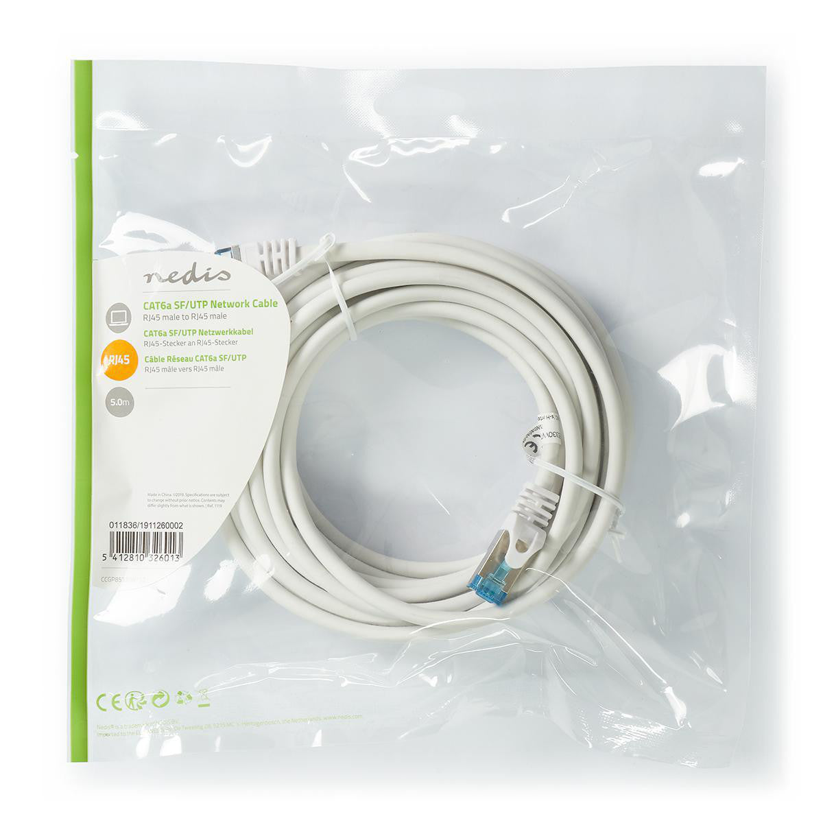 Cat6a Cable | Sf/utp Rj45 (8p8c) Male 5.00 m Round PVC Lszh White Bag Polybag Cables