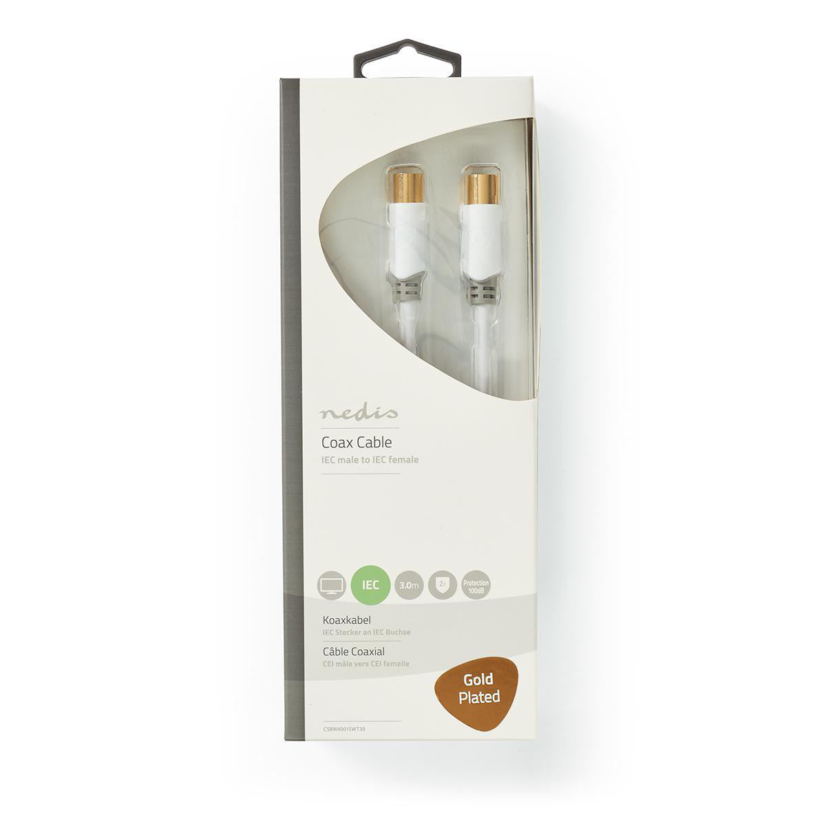 Coaxial Cable | IEC (Coaxial) Male Female Gold Plated 75 Ohm Double Shielded 3.00 m Round PVC White