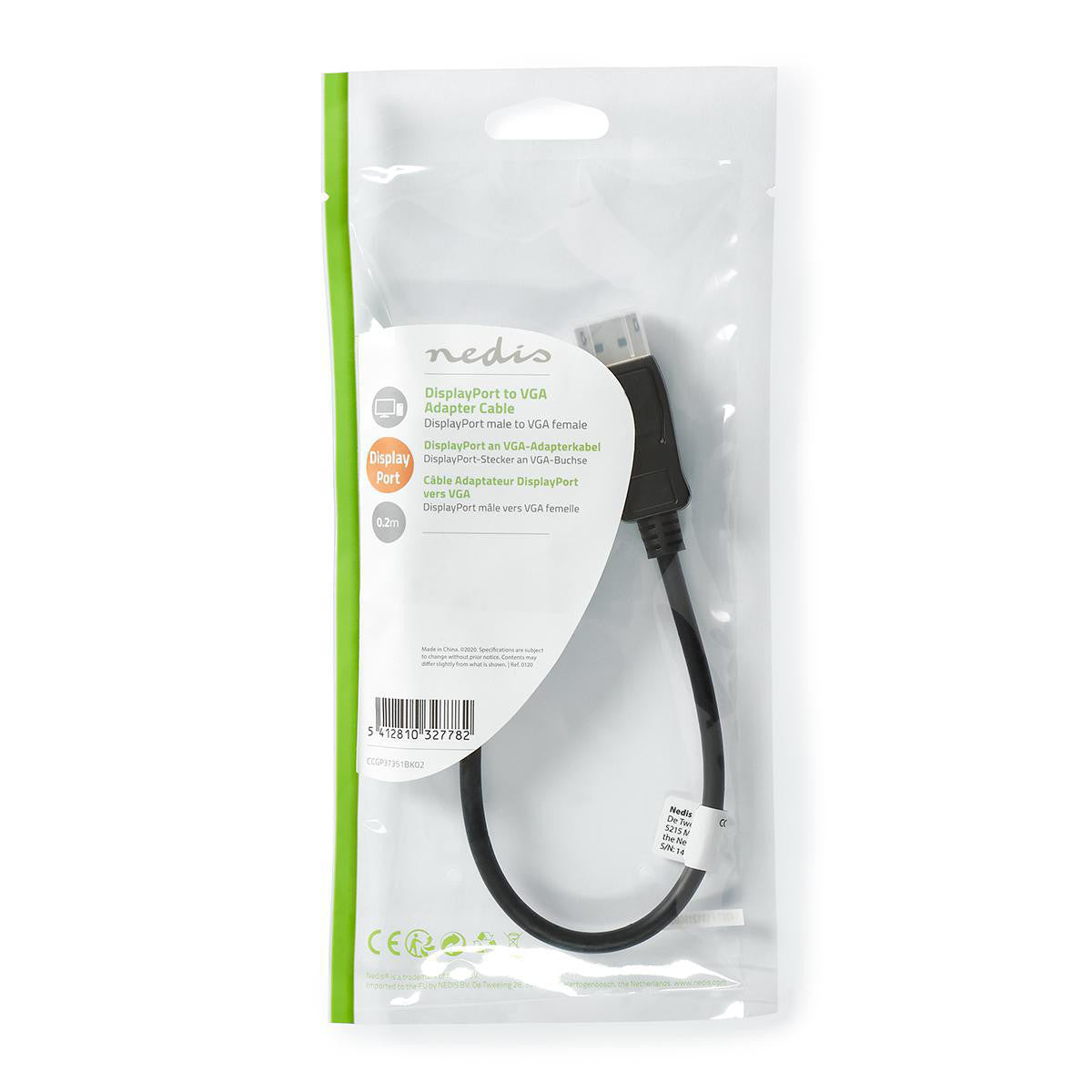 VGA Cable | Displayport Male Nickel Plated Maximum Resolution: 1080p 0.20 m Round Black PVC Polybag Cables