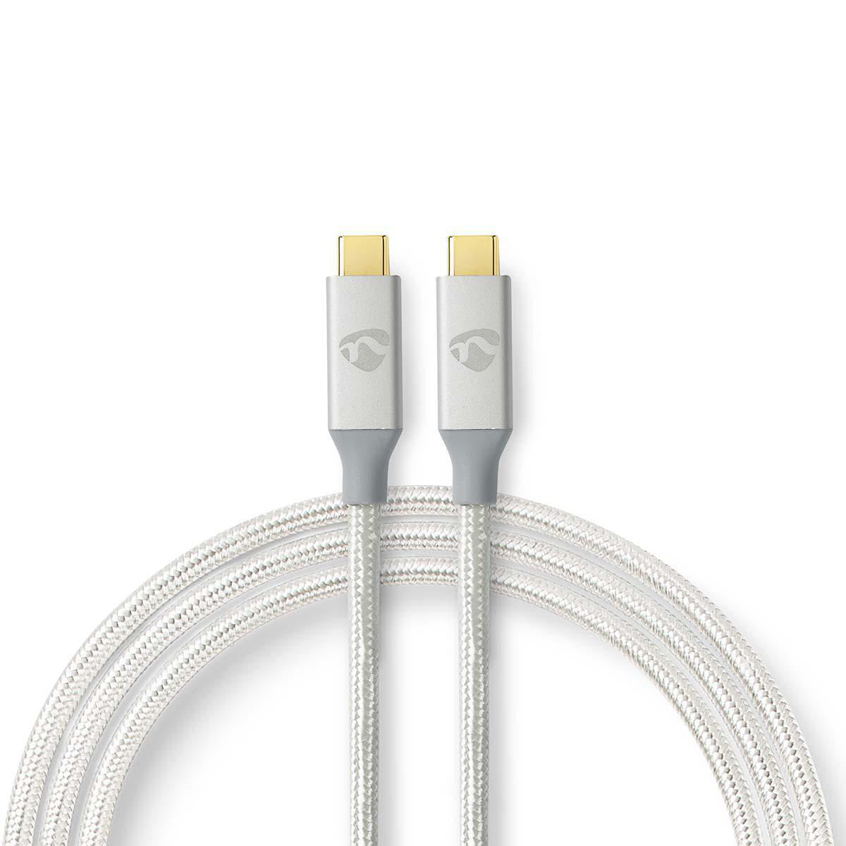 Cable USB | 3.2 Gen 2x2 Type-C Macho 20 Mbps 100 W Chapado en oro 1.00 m Redondo Nylon / Trenzado Plata
