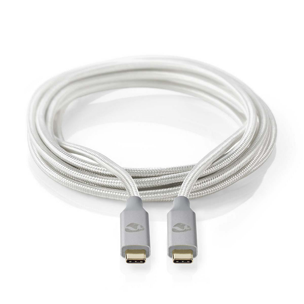 Cable USB | 3.2 Gen 2x2 Type-C Macho 20 Mbps 100 W Chapado en oro 1.00 m Redondo Nylon / Trenzado Plata