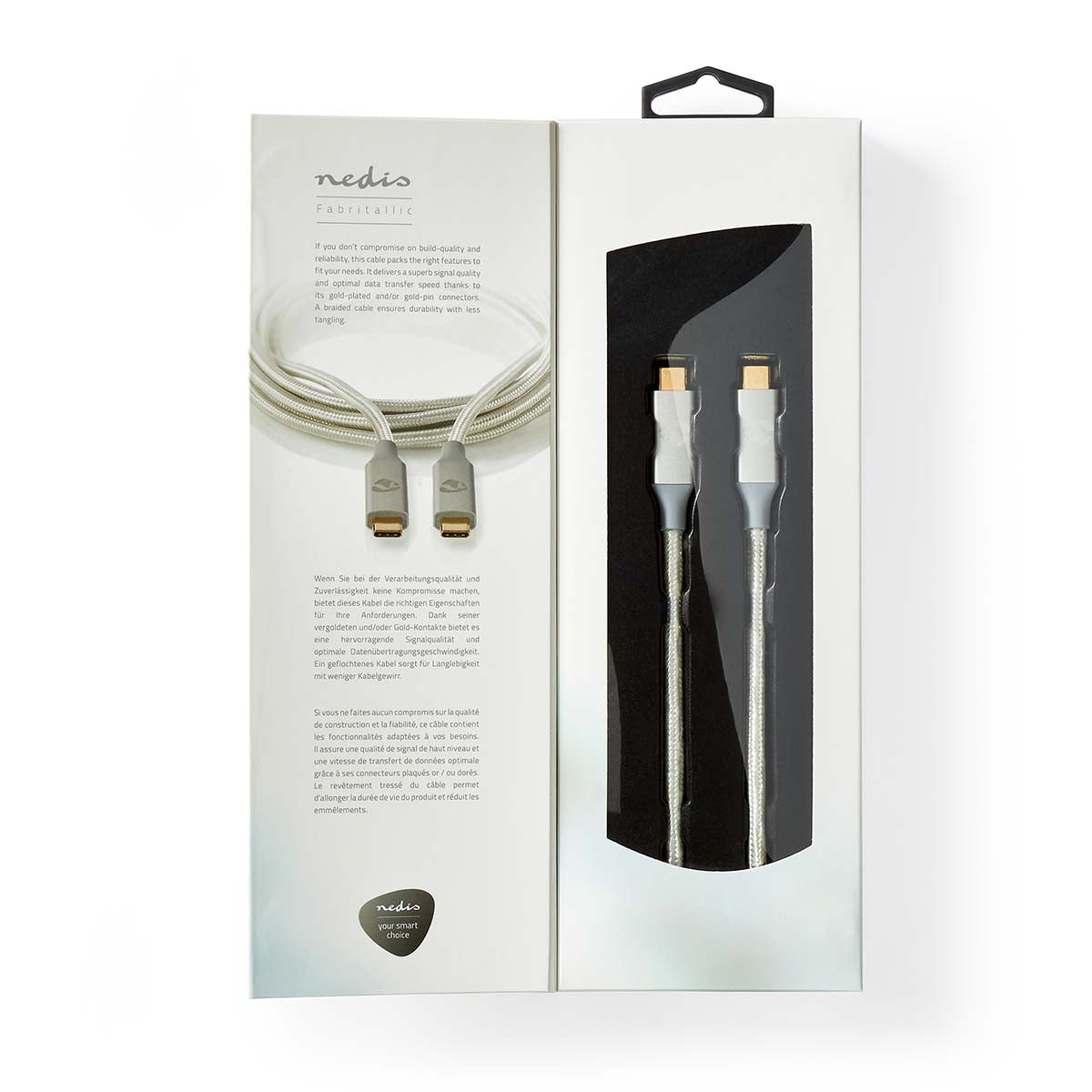 Cable USB | 3.2 Gen 2x2 Type-C Macho 20 Mbps 100 W Chapado en oro 1.00 m Redondo Nylon / Trenzado Plata