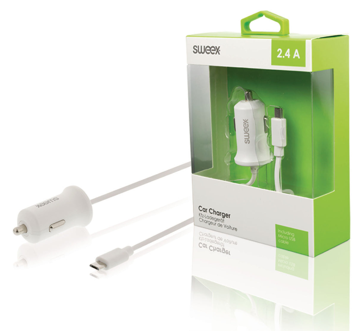 Micro USB 2.4A Car Charger in White