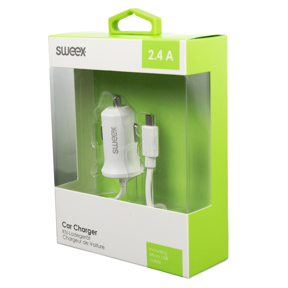Micro USB 2.4A Car Charger in White