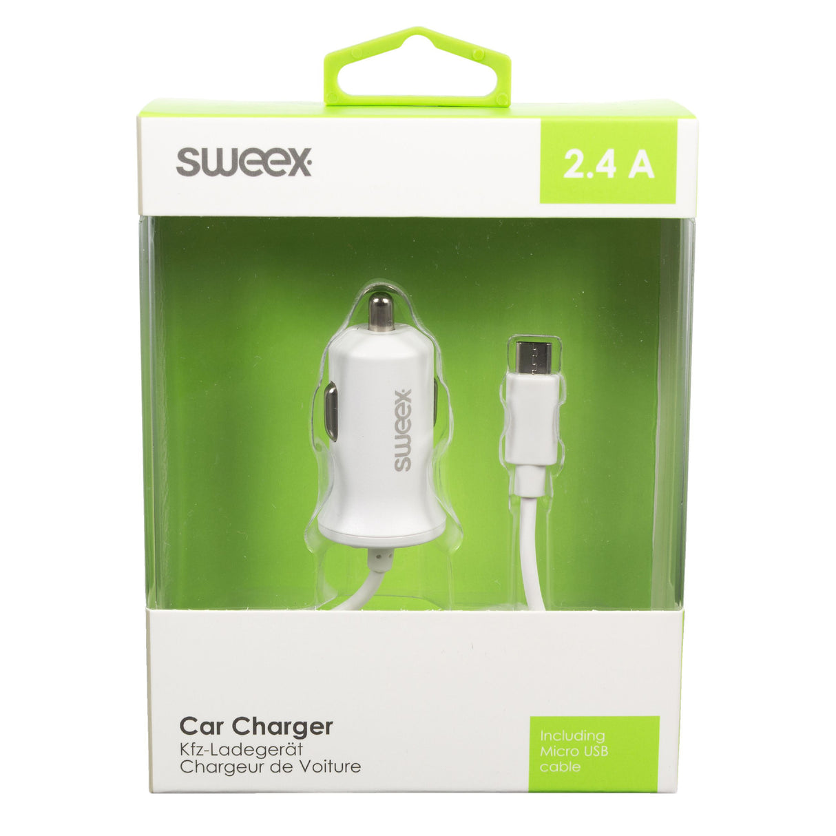 Micro USB 2.4A Car Charger in White