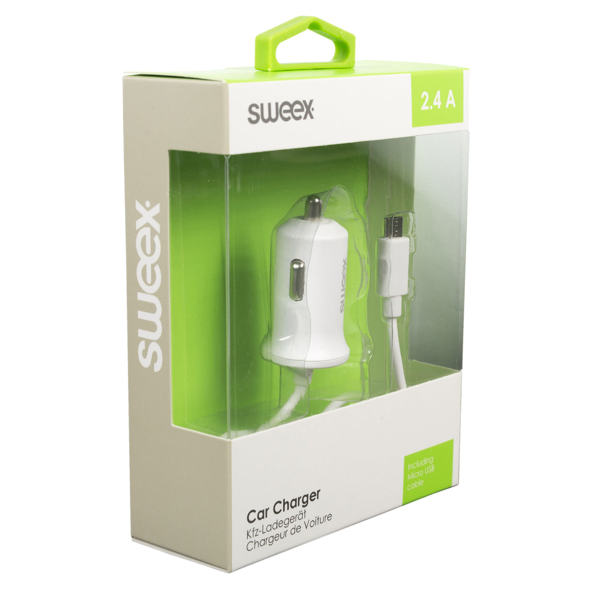 Micro USB 2.4A Car Charger in White