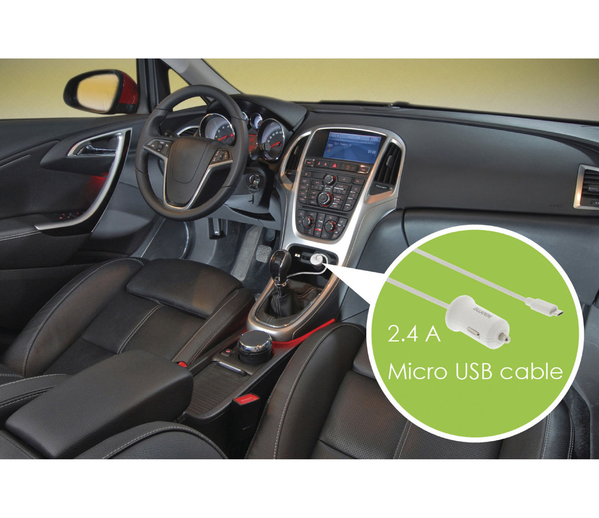 Micro USB 2.4A Car Charger in White