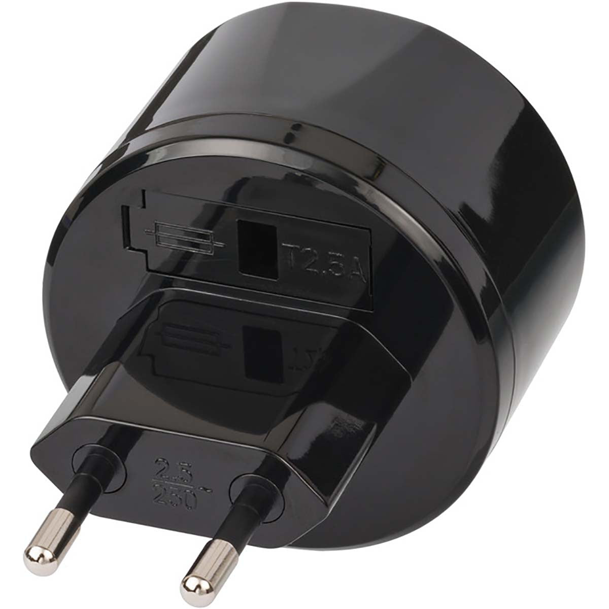 US to Europe Travel Adapter with 2.5A Fuse