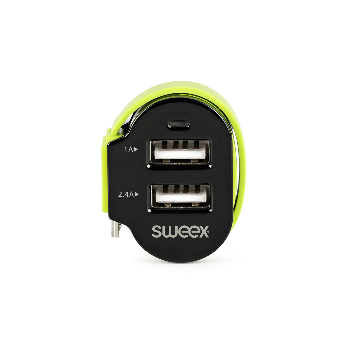 Carregador de isqueiro com 3 saídas de 6A, 2 x USB / Micro USB, preto/verde.