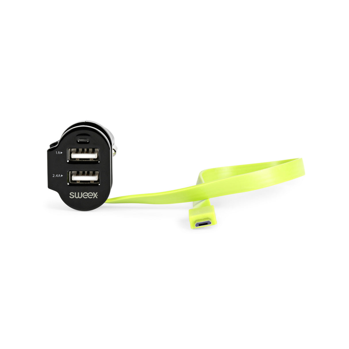 Carregador de isqueiro com 3 saídas de 6A, 2 x USB / Micro USB, preto/verde.