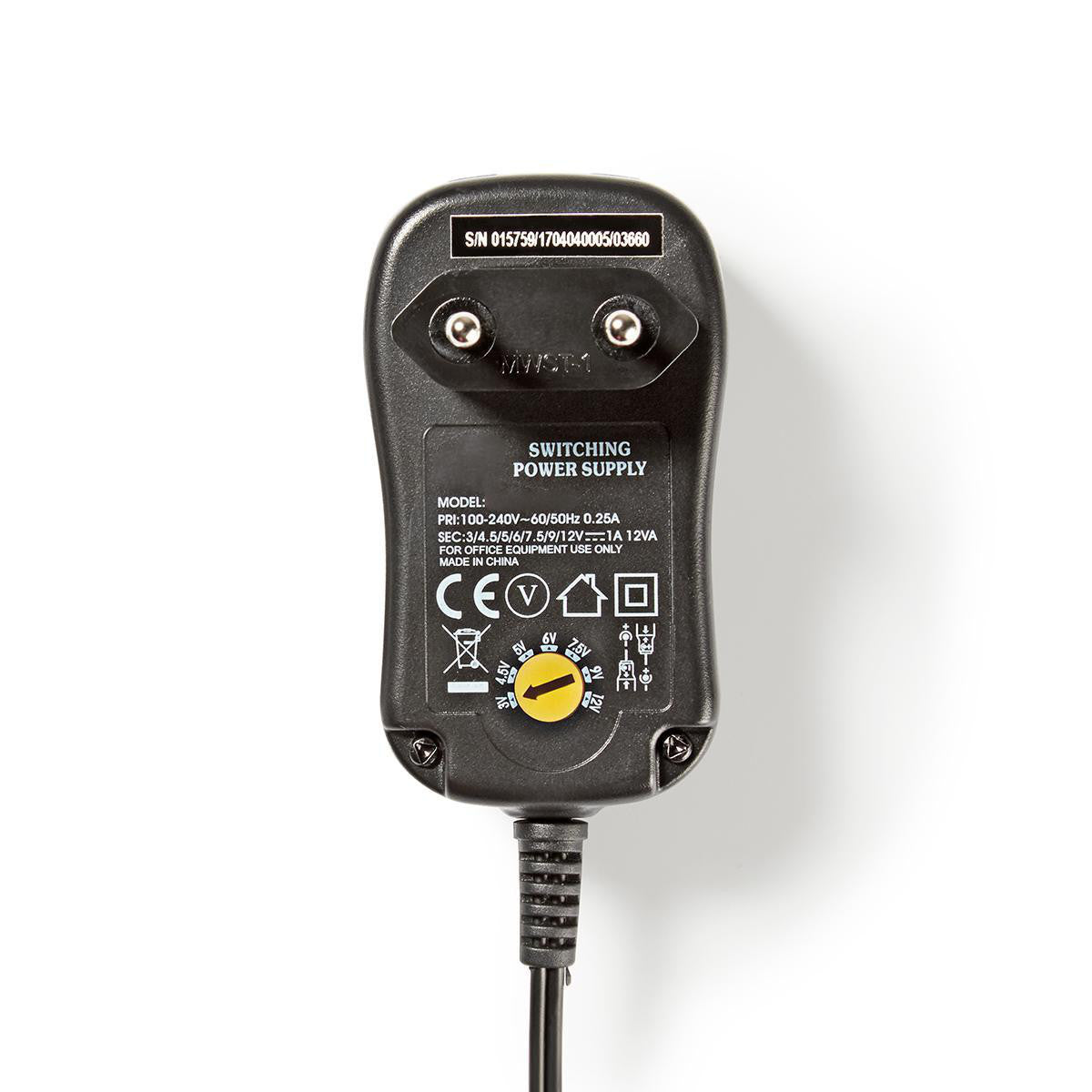 Universal AC Adapter | 3/4.5/5/6/7.5/9/12V DC 1.0A