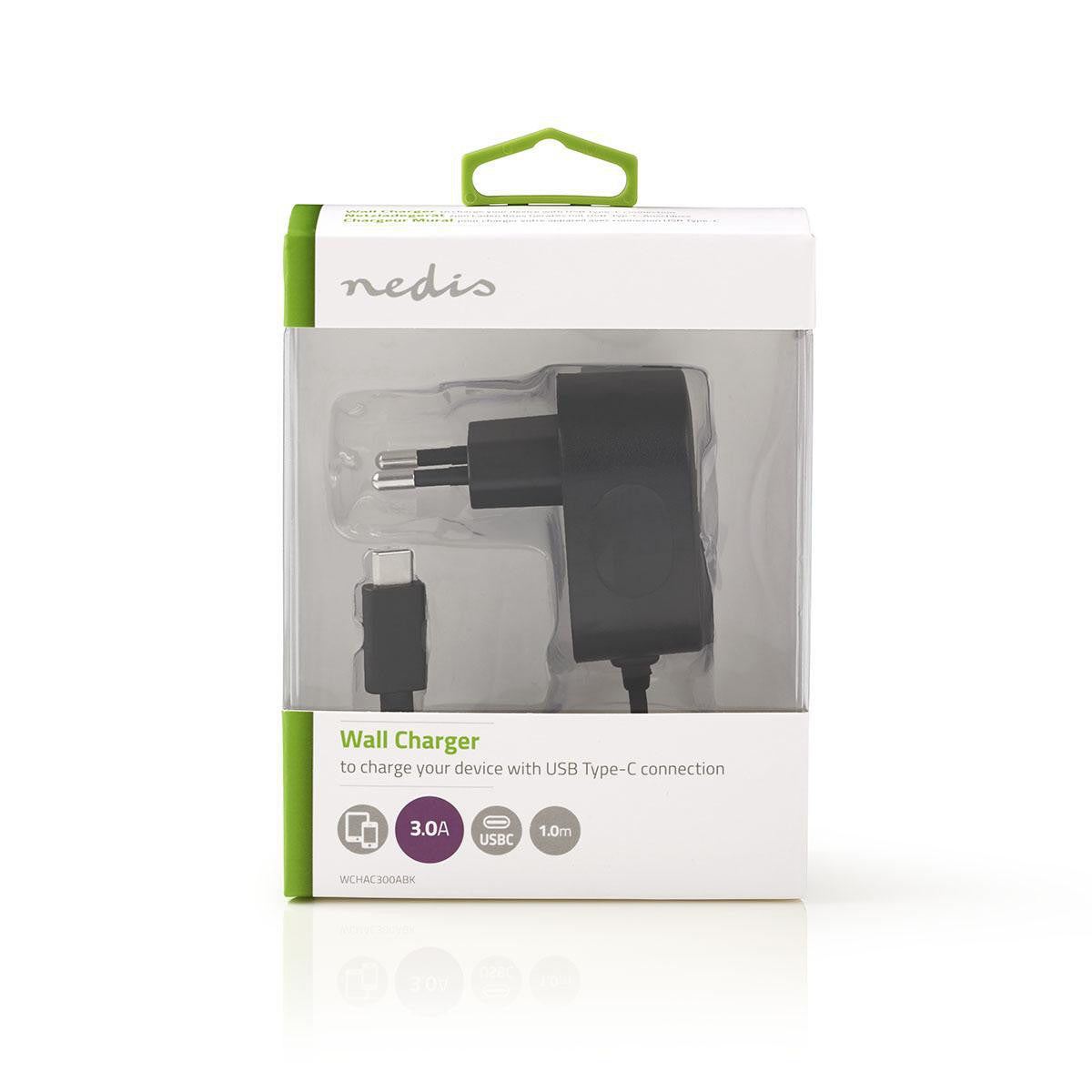 Wall Charger | 3.0 A Fixed USB-C Cable Black