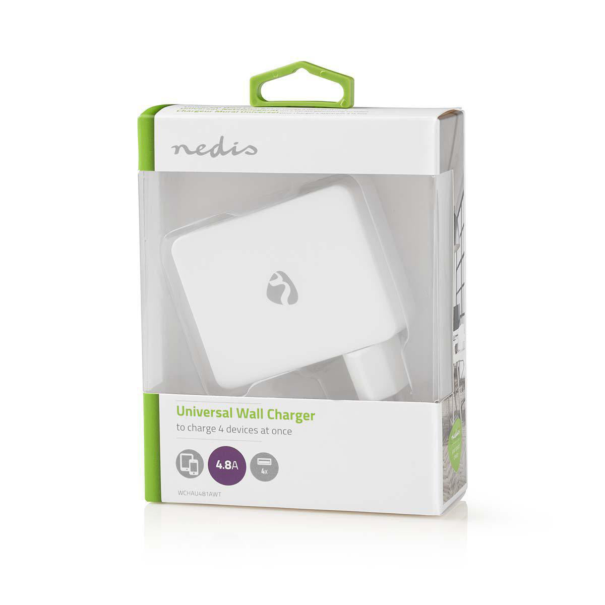 Carregador de parede | 4,8 A, 4 saídas USB-A, branco