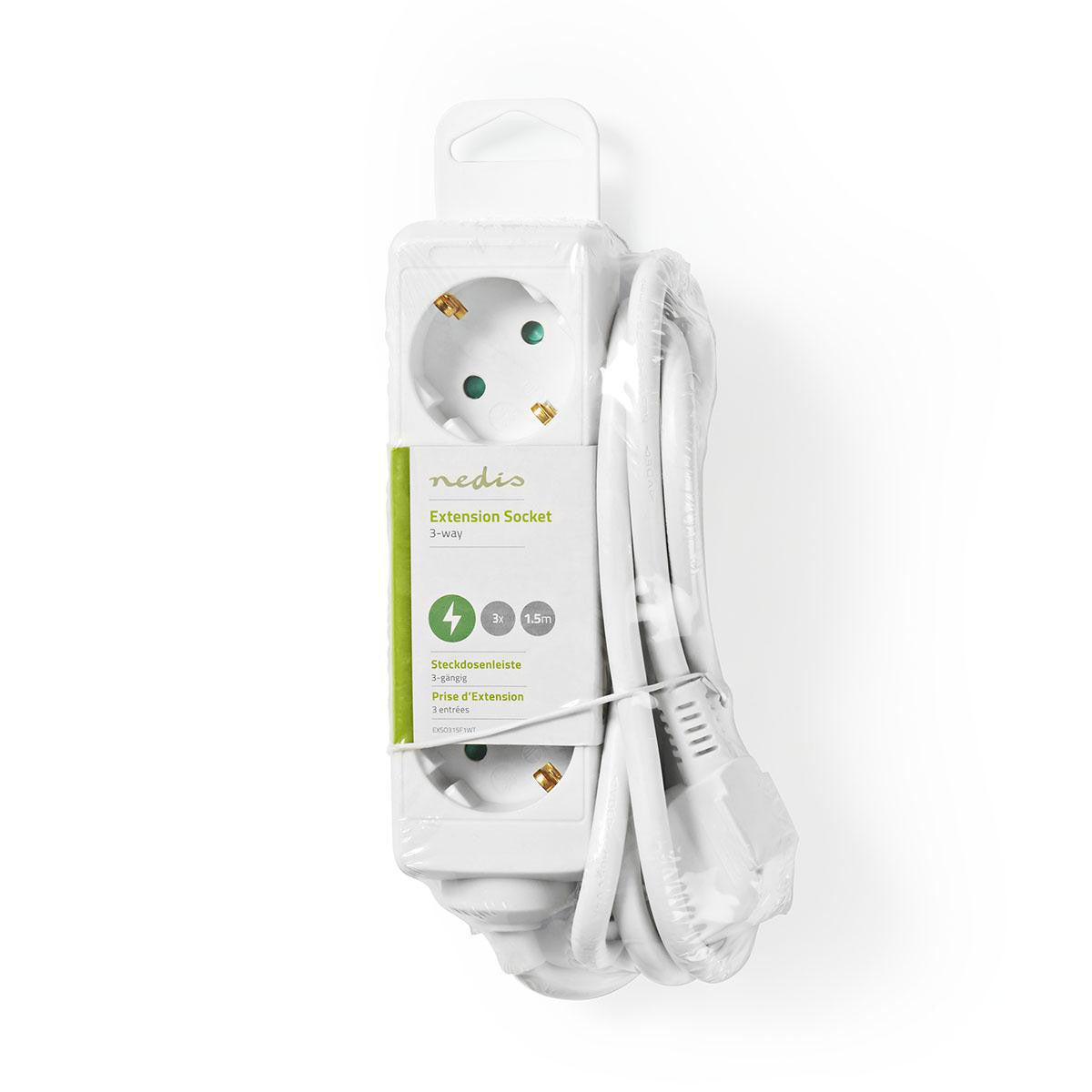 Régua de tomadas | Tomada tripla com proteção contra picos, 1,5 m, branca