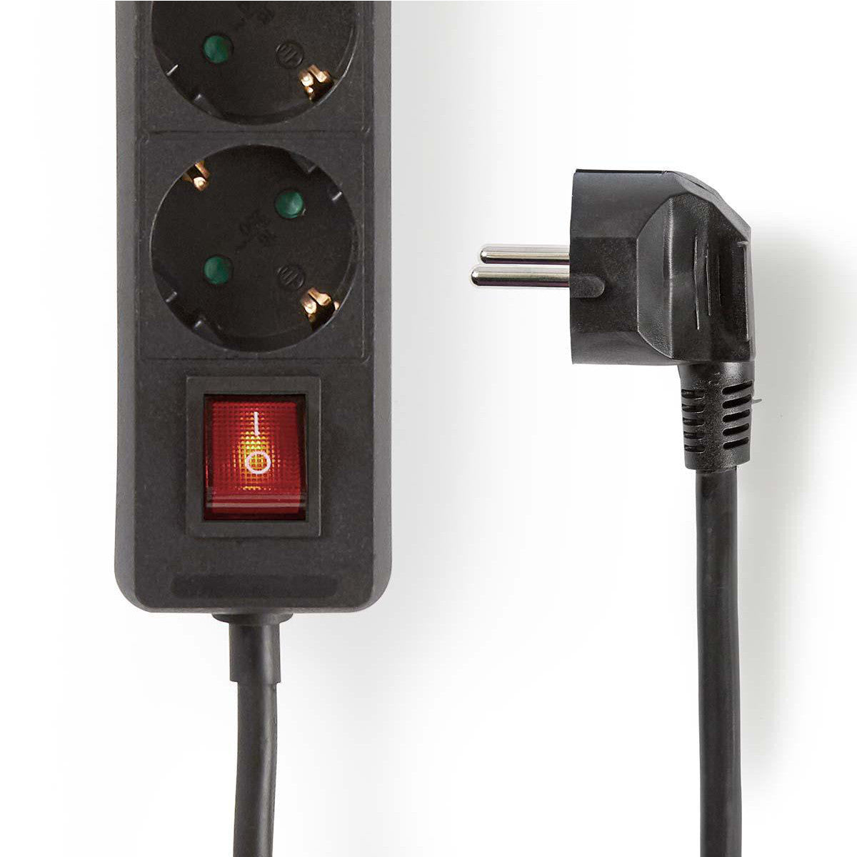 Power Strip | Contact Protection and On/Off Switch 3 Sockets 1.5 m Black