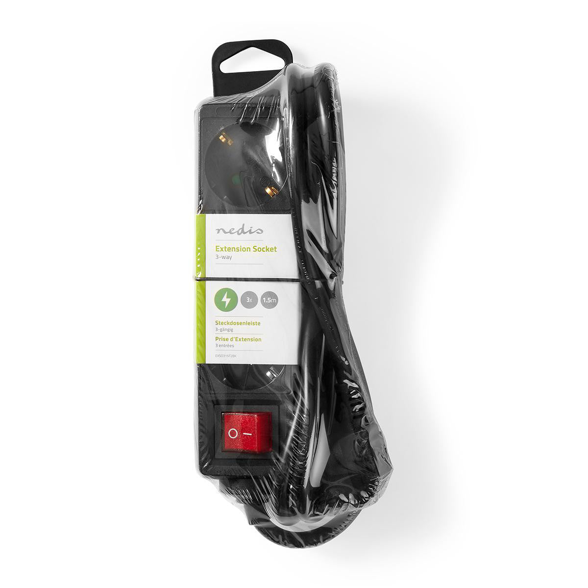 Power Strip | Contact Protection and On/Off Switch 3 Sockets 1.5 m Black