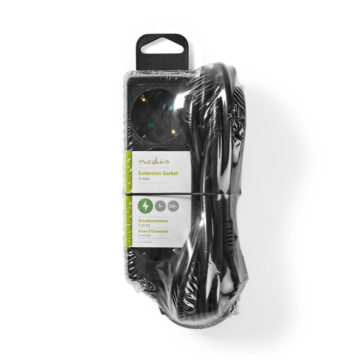 Power Strip | 3-Socket Outlet with Protection, 3.0 m, Black