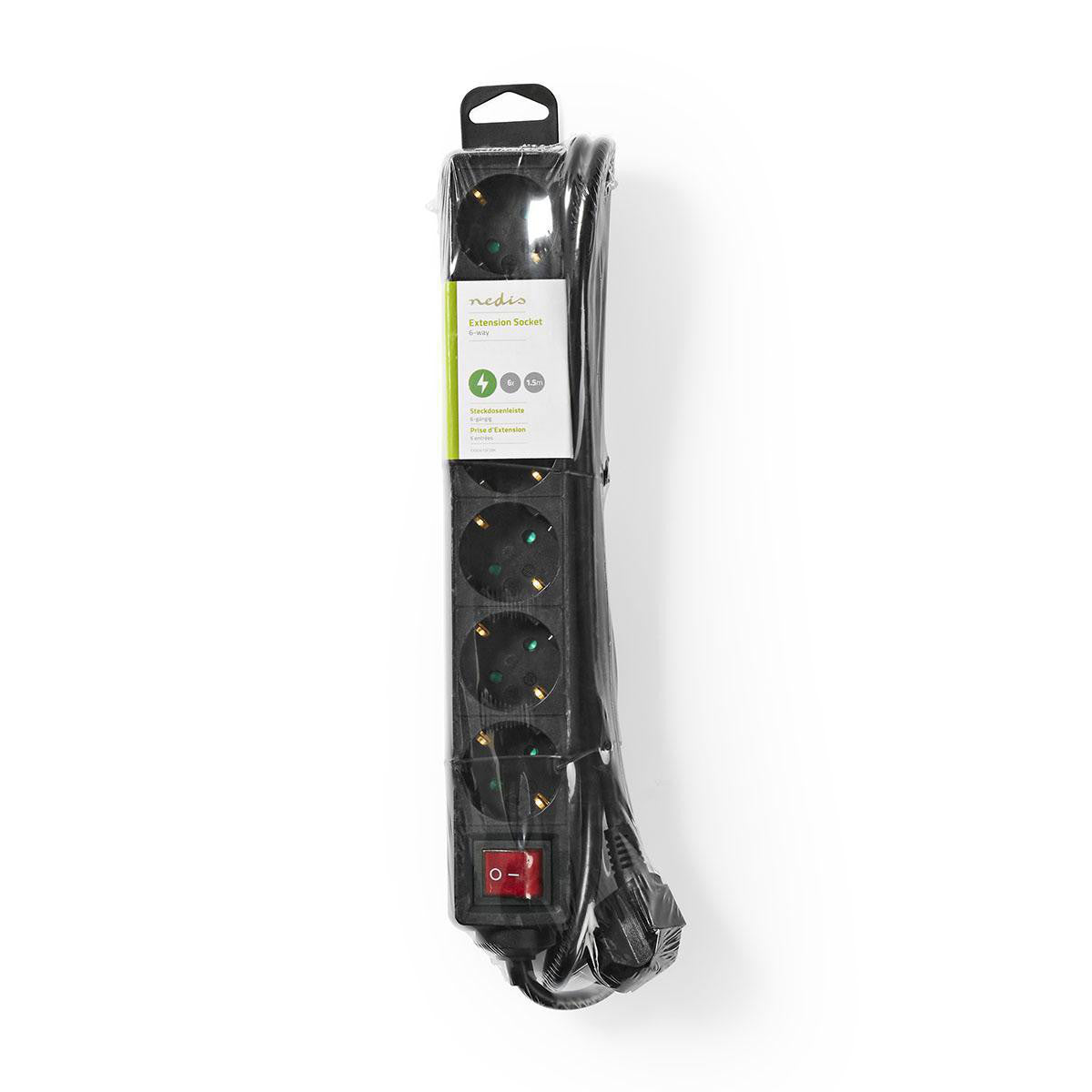 Power Strip | Contact Protection and On/Off Switch 6 Sockets 1.5 m Black