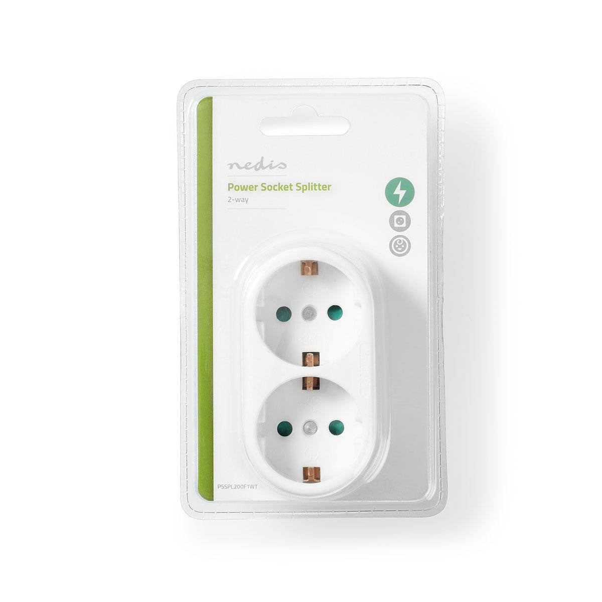 Divisor de Toma Corriente | Contacto con Protección 2 Tomas Conector Schuko Blanco