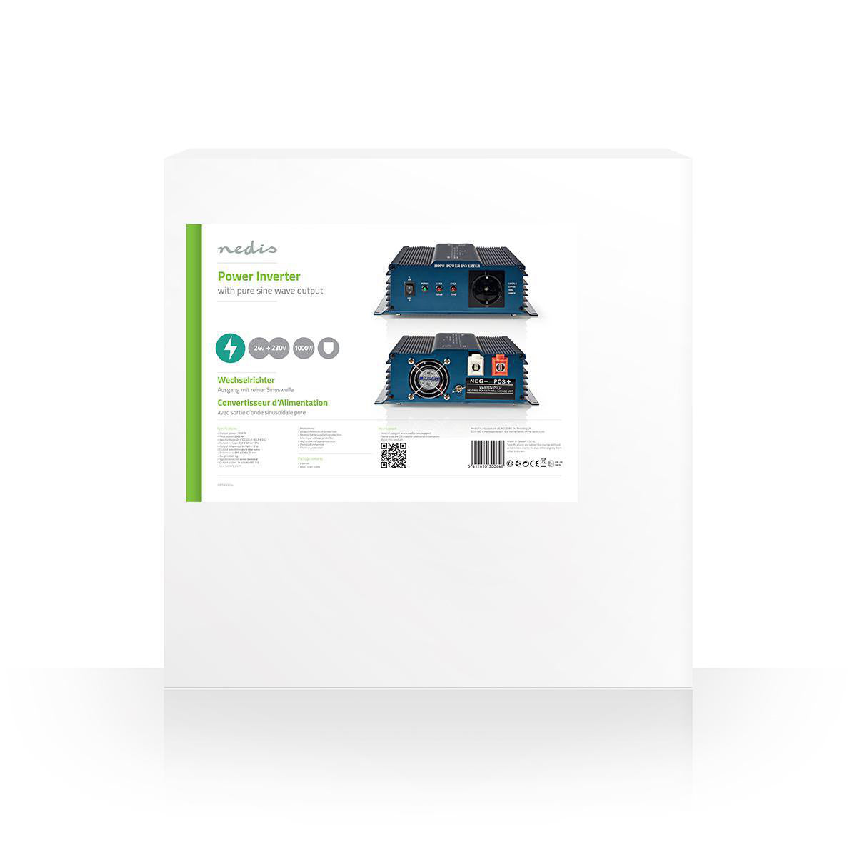 Inversor de potência de onda sinusoidal pura | 24 V CC - 230 V CA 1000 W 1x Saída Schuko