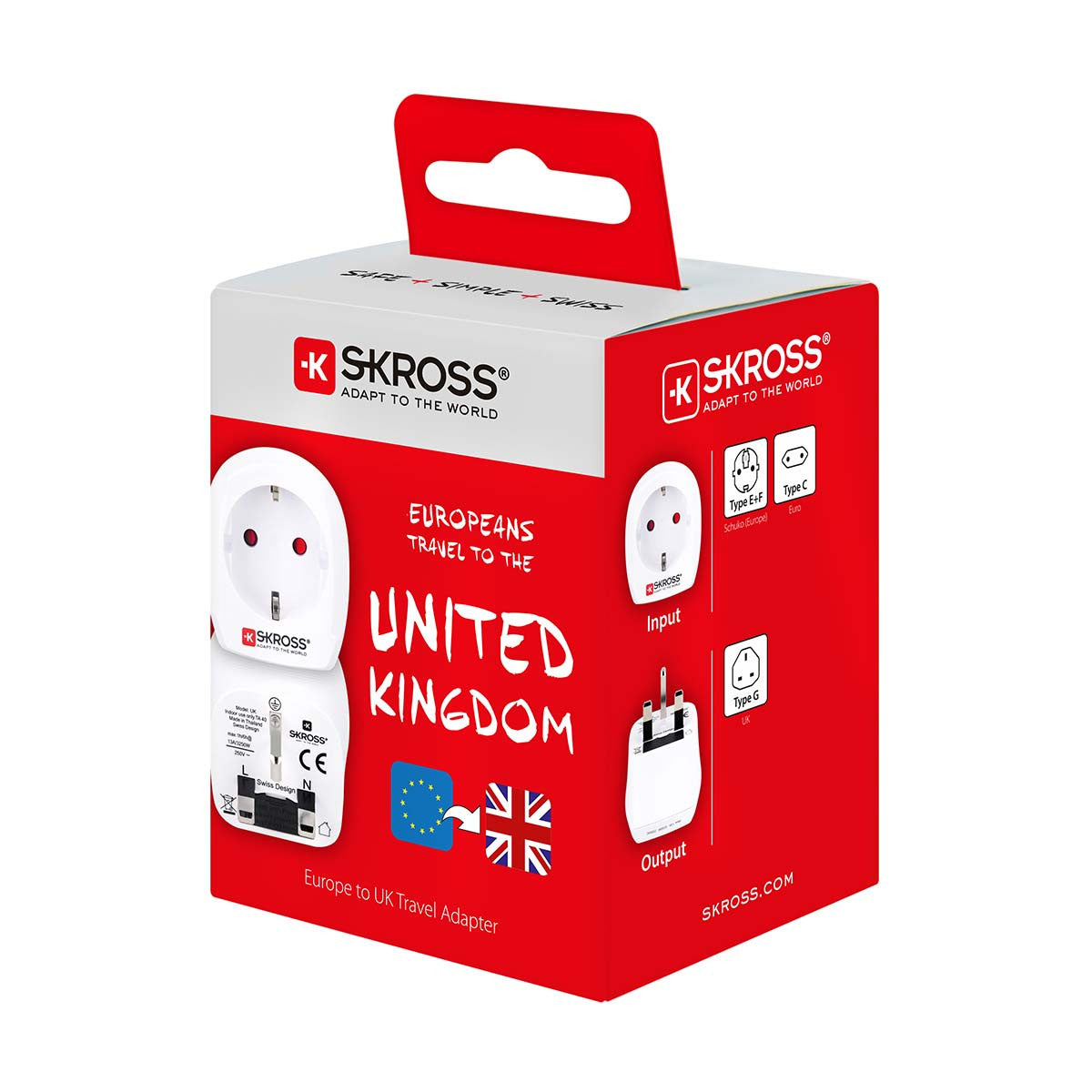 European Travel Adapter for the United Kingdom White Blister Pack