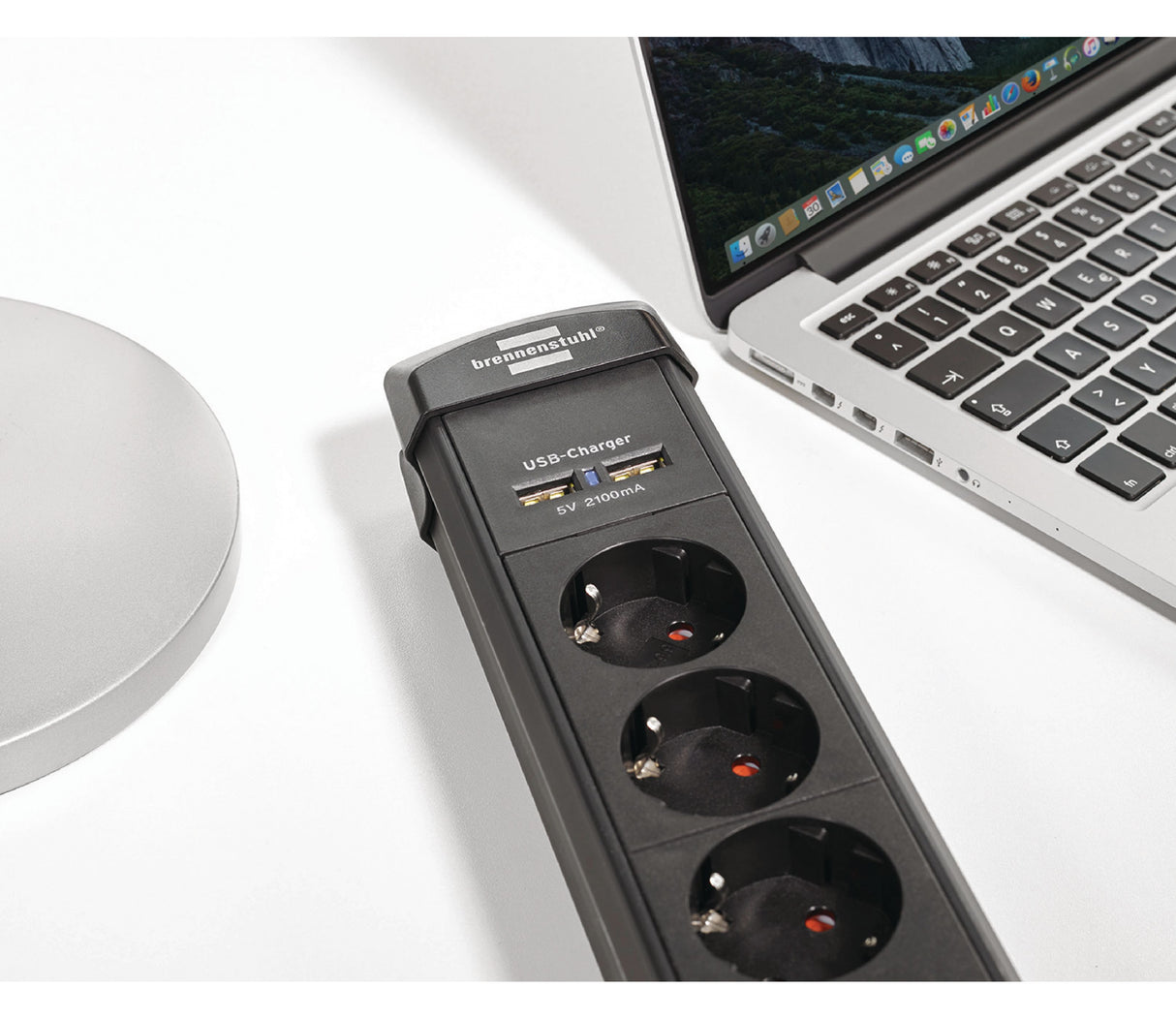 Premium-Line 6-socket power strip with switch and suspension device 3.00 m