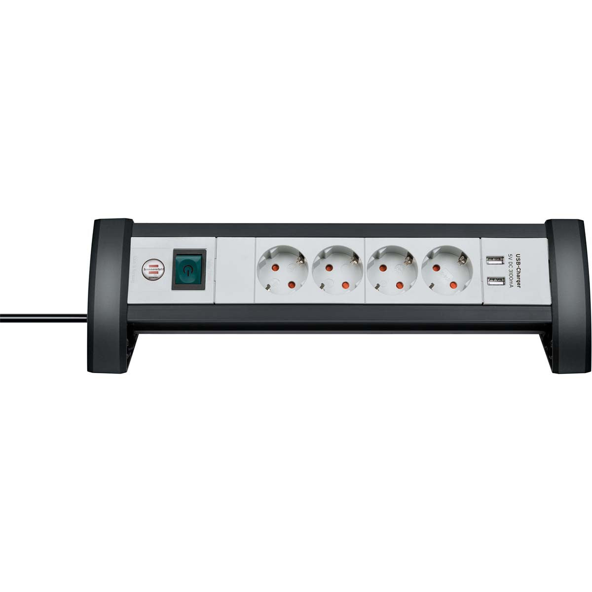 Brennenstuhl desktop power strip with 4 sockets and 2 USB ports and 1.8m cable, black