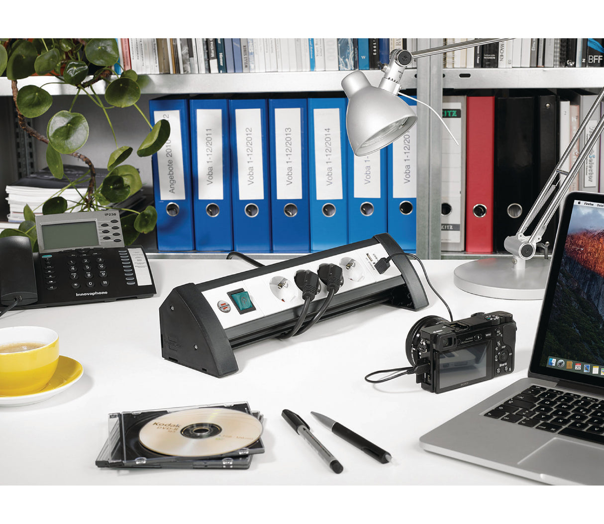 Brennenstuhl desktop power strip with 4 sockets and 2 USB ports and 1.8m cable, black