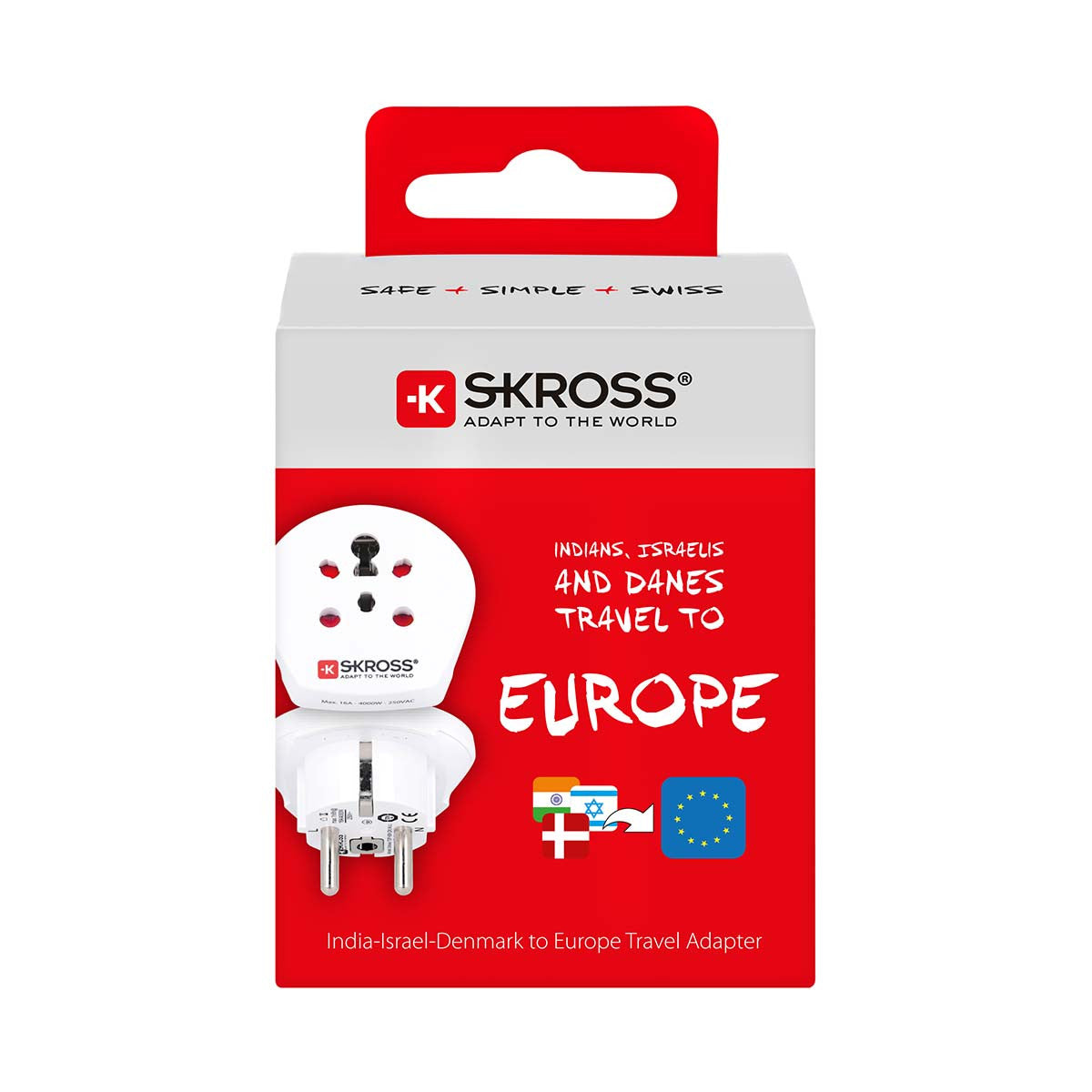 India/Israel Denmark to Europe travel adapter