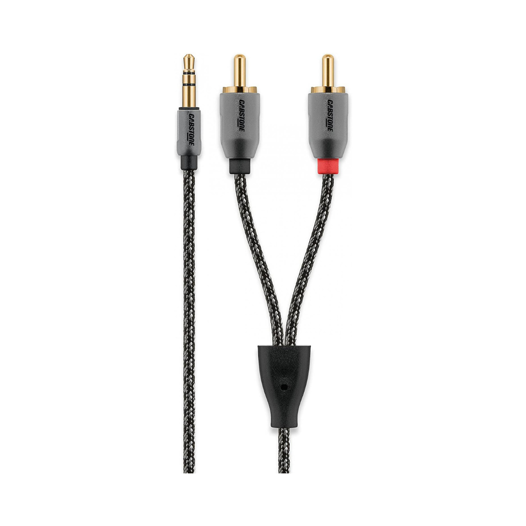 Cabo estéreo de 3,5 mm (minijack) para 2 conectores RCA para colunas e sistemas de alta fidelidade.
